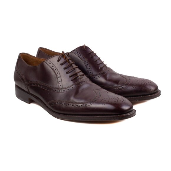 SALVATORE FERRAGAMO Dark Brown Leather Wingtip Oxford Shoes size 10.5 EE - Picture 1 of 8
